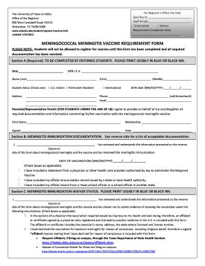 utd meningitis vaccine requirement form